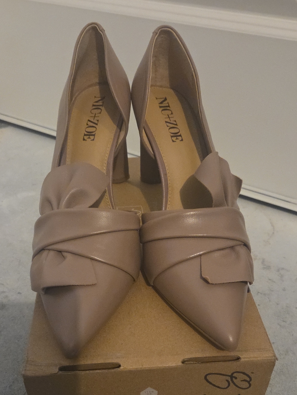 NIC+ZOE Mauve-Taupe Pointed Knot Block Heel Pumps NWOT